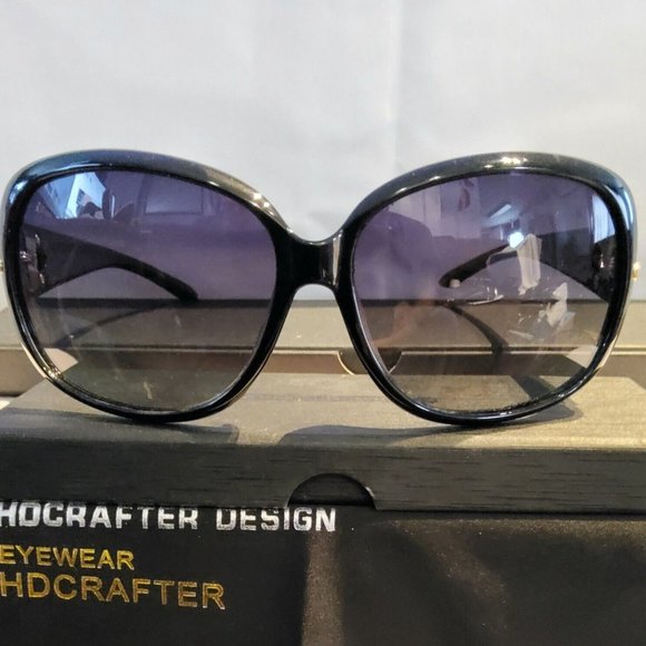 Womens Polarized Sunglasses 100%UV Purple Lens 60mm Black/Gold Oversized Frame main image 4